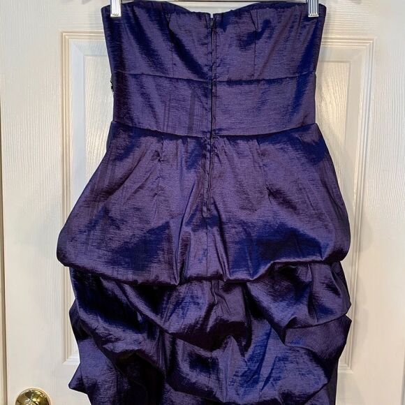 NAVY STRAPLESS DRESS TAFFETA BEADED & SEQUIN SIZE 9 - Picture 4 of 4